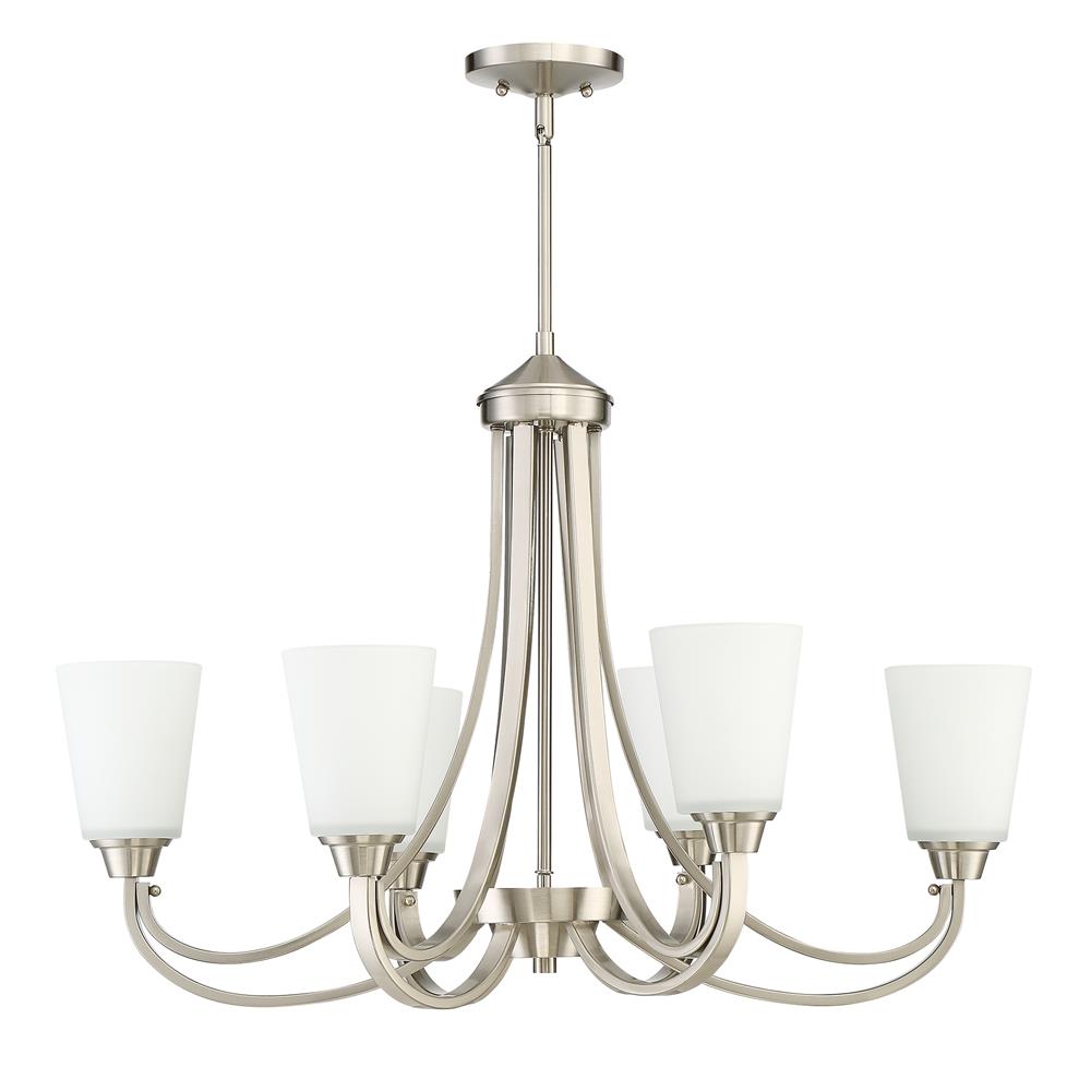Craftmade 41976-BNK Grace 6 Light Linear Chandelier in Brushed Polished Nickel with White Frosted Glass