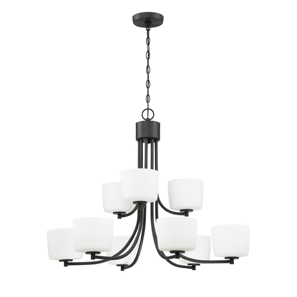 Craftmade 43529-ABZ Clarendon 9 Light Chandelier in Aged Bronze Brushed with White Opal Glass Shade