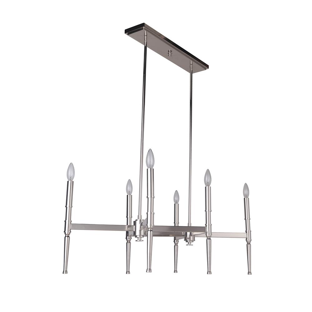 Craftmade 44626-PLN Ella 6 Light Chandelier in Polished Nickel with White Linen Shade
