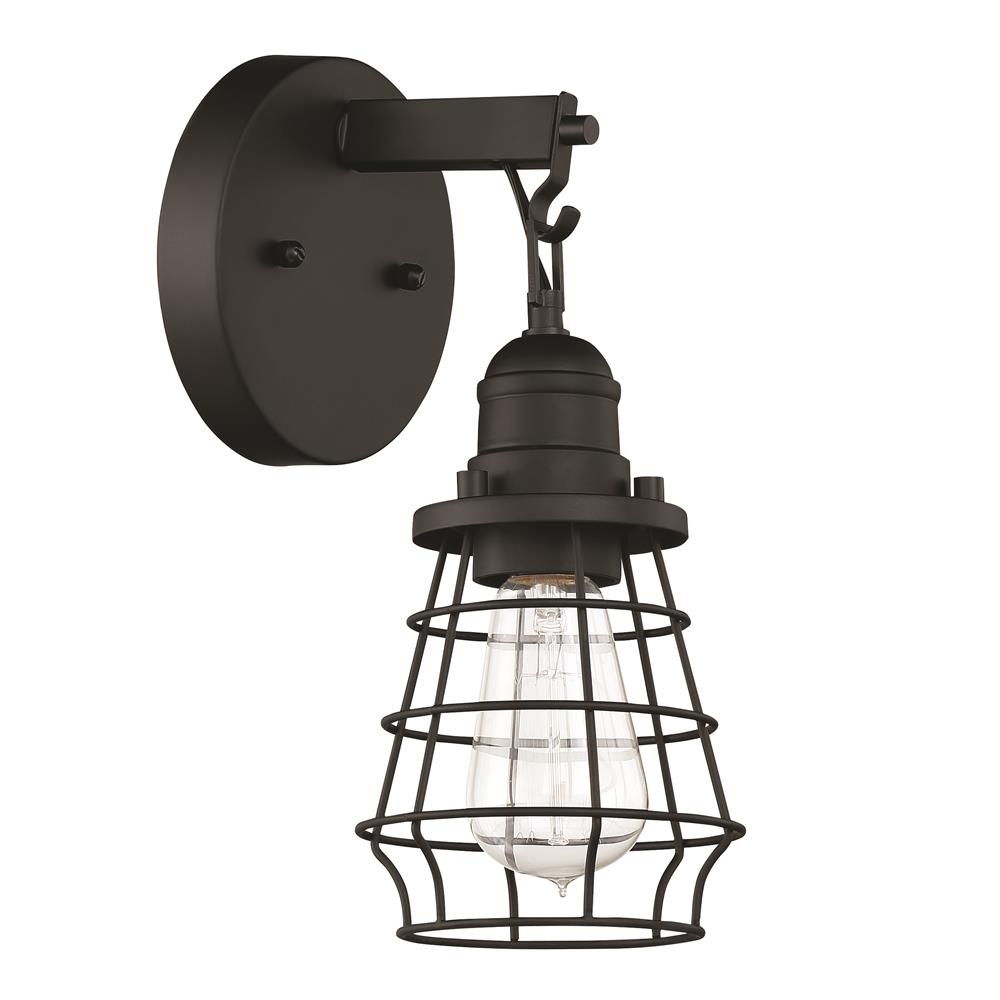 Craftmade 50601-FB Thatcher 1 Light Wall Sconce in Flat Black with Flat Black Cage