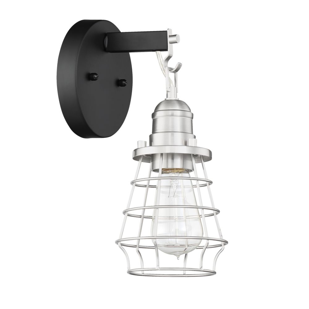 Craftmade 50601-FBBNK Thatcher 1 Light Wall Sconce in Flat Black with Brushed Polished Nickel Cage