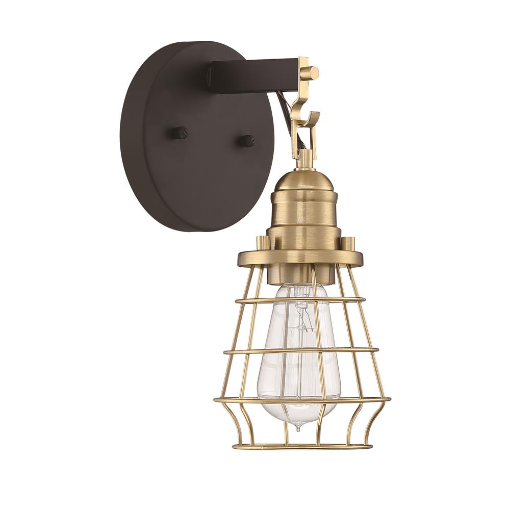 Craftmade 50601-FBSB Thatcher 1 Light Wall Sconce in Flat Black with Satin Brass Cage