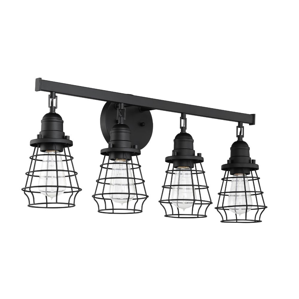 Craftmade 50604-FB Thatcher 4 Light Vanity in Flat Black with Flat Black Cages