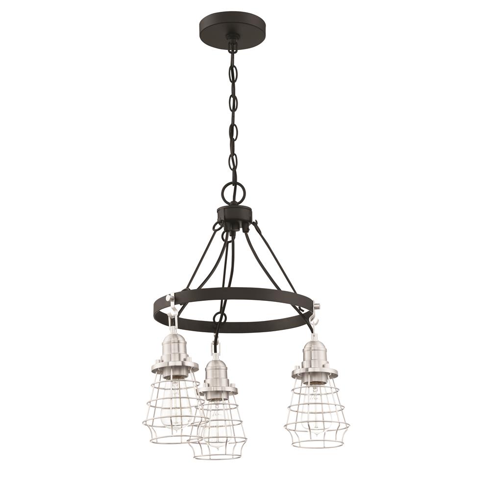 Craftmade 50623-FBBNK Thatcher 3 Light Down Chandelier in Flat Black with Brushed Polished Nickel Cages