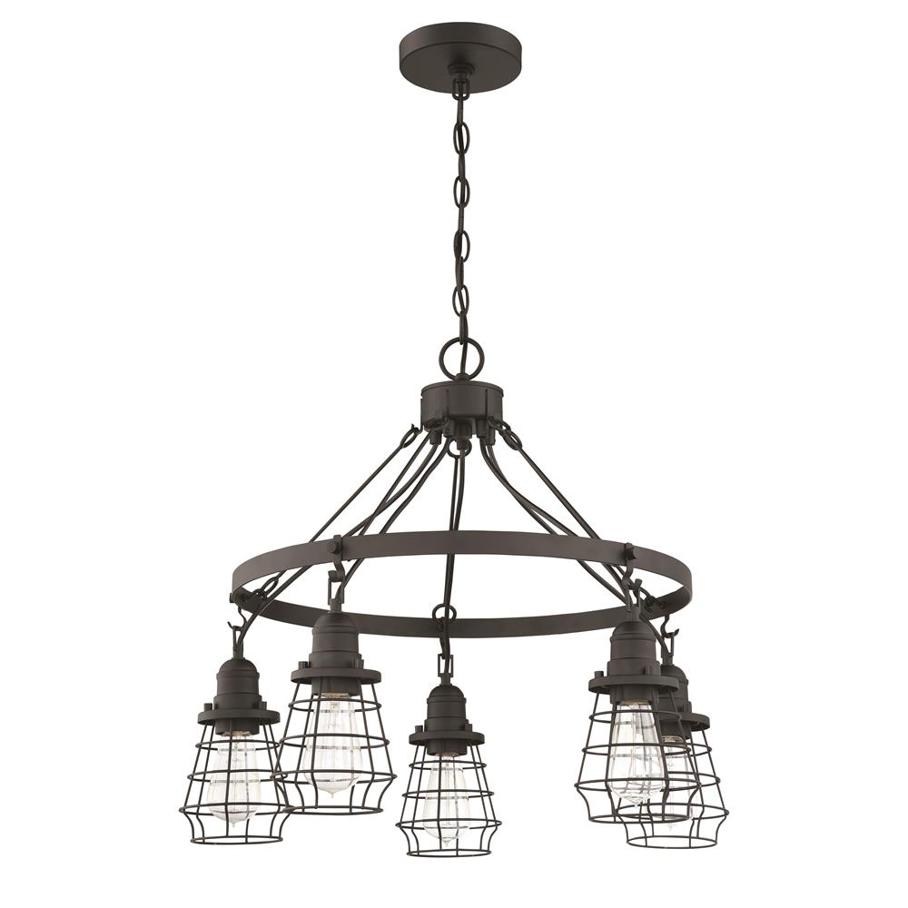 Craftmade 50625-FB Thatcher 5 Light Down Chandelier in Flat Black with Flat Black Cages