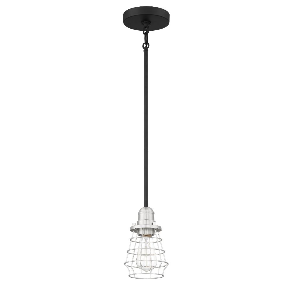 Craftmade 50691-FBBNK Thatcher 1 Light Mini Pendant in Flat Black with Brushed Polished Nickel Cage