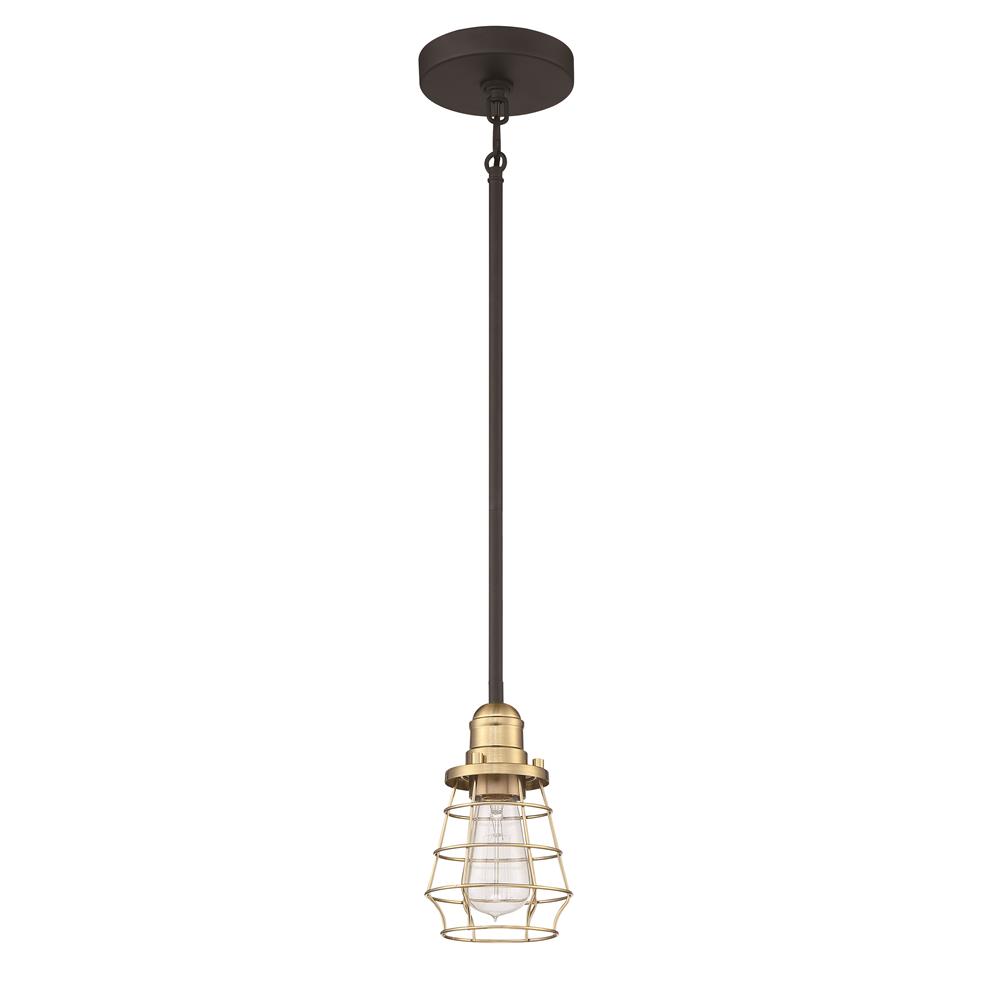 Craftmade 50691-FBSB Thatcher 1 Light Mini Pendant in Flat Black with Satin Brass Cage