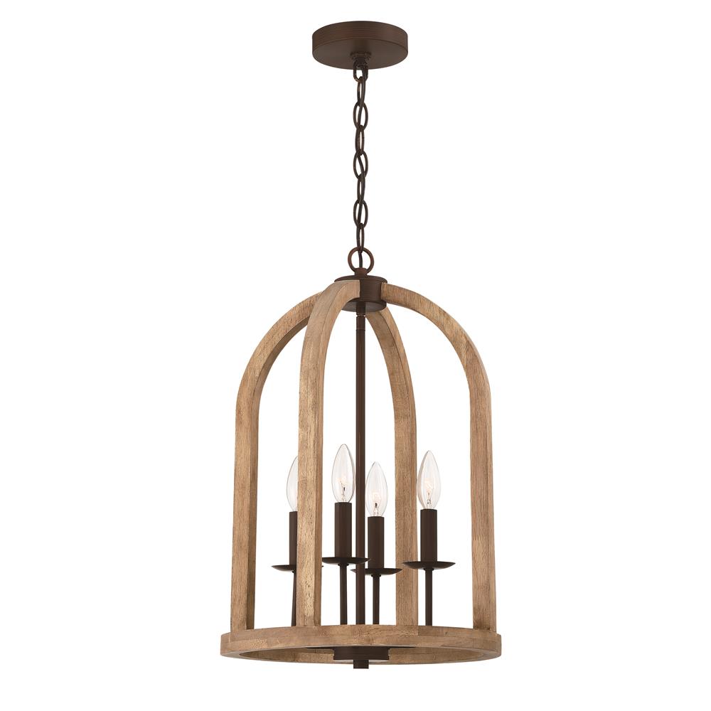 Craftmade 52734-NWABZ Aberdeen 4 Light Foyer in Natural Wood/Aged Bronze Brushed