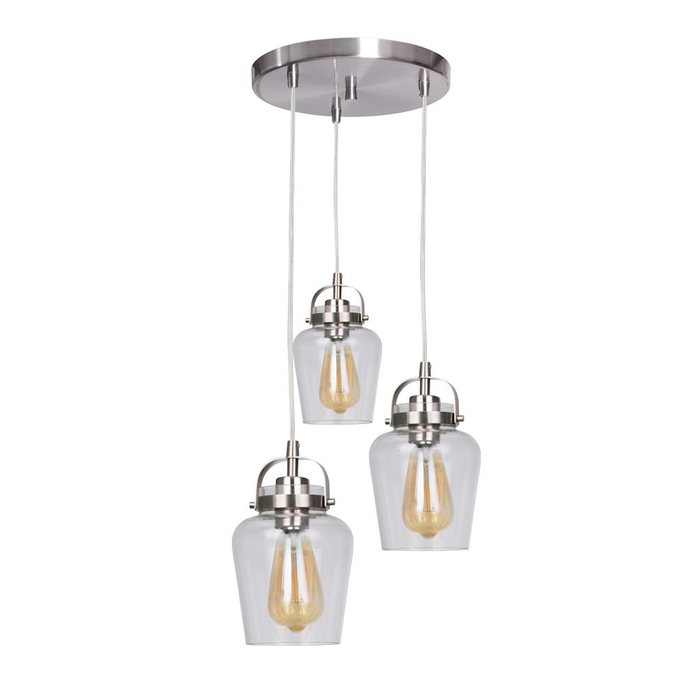 Craftmade 53592-BNK Trystan 3 Light Pendant in Brushed Polished Nickel