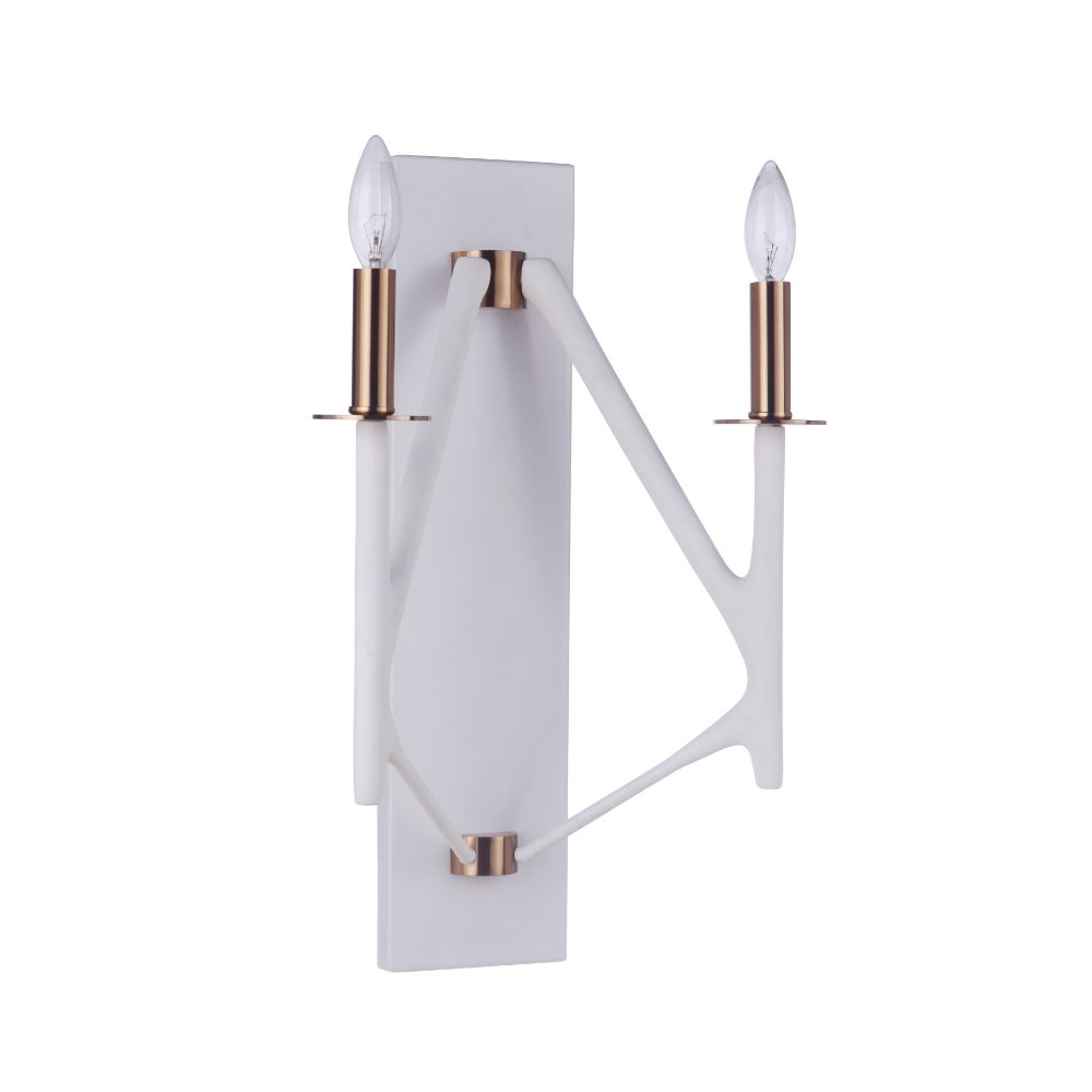 Craftmade 55562-MWWSB The Reserve 2 Light Wall Sconce in Matte White/Satin Brass