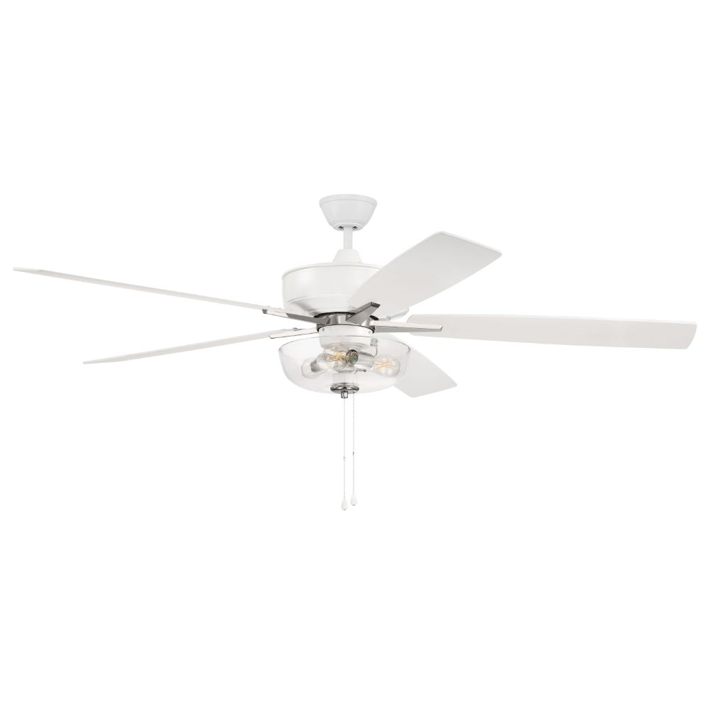 Craftmade S101WPLN5-60WWOK 60" Super Pro Fan with Clear Bowl Light Kit in White/Polished Nickel with Reversible White/Washed Oak Blades 