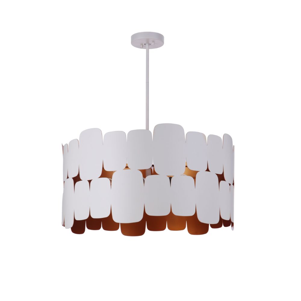 Craftmade 56695-MWWGLR Sabrina 5 Light Pendant, Matte White / Gold Luster, Damp Rated