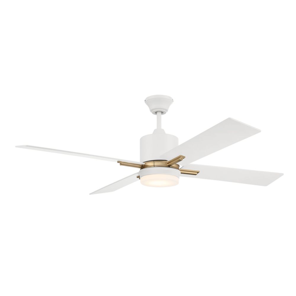 Craftmade TEA52WSB4 52" Teana Fan, White/Satin Brass with White Blades, LED Light, Wall Control included