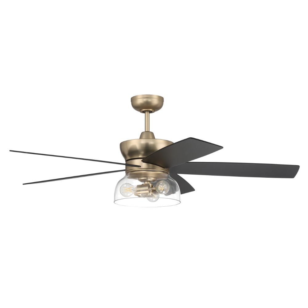 Craftmade GBN52SB5 52" Gibson Indoor Ceiling Fan in Satin Brass with Clear Glass Dome Integrated Light Kit, Reversible Blades and Remote included