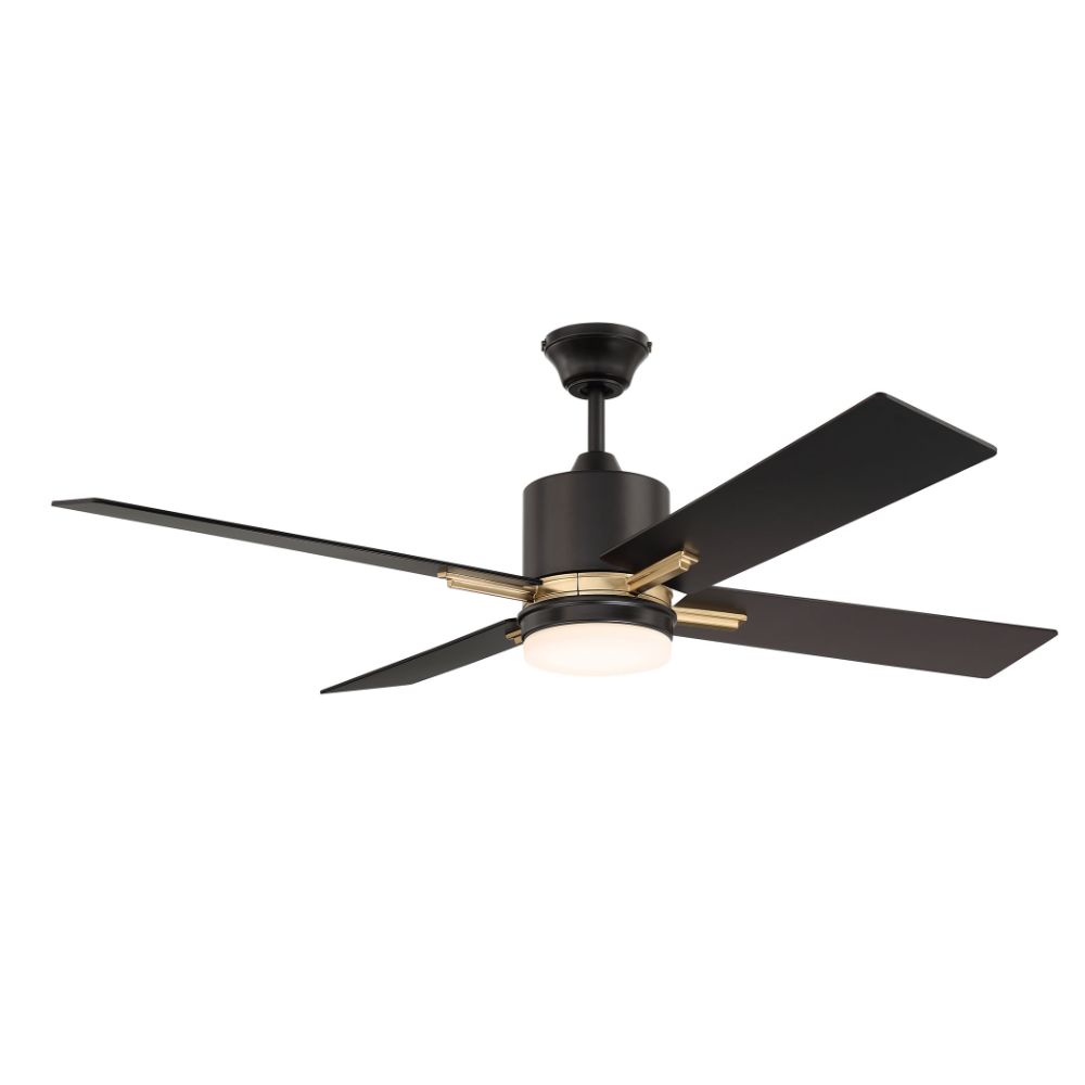 Craftmade TEA52FBSB4 52" Teana Fan, Flat Black/Satin Brass with Reversible Flat Black/Mesquite Blades, LED Light, Wall Control included