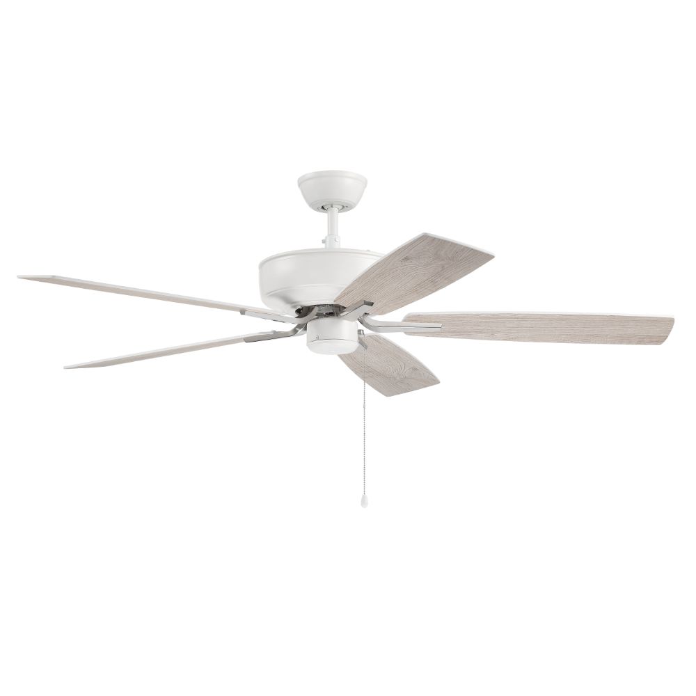 Craftmade P52WPLN5-52WWOK 52" Pro Plus Fan in White/Polished Nickel with Reversible White/Washed Oak Blades