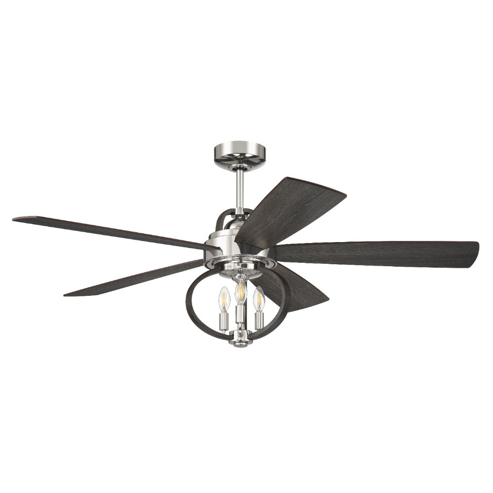 Craftmade RSE52PLN5 Reese 52" Smart Ceiling Fan with Integrated Light Kit in Polished Nickel, WIFI & Remote Control