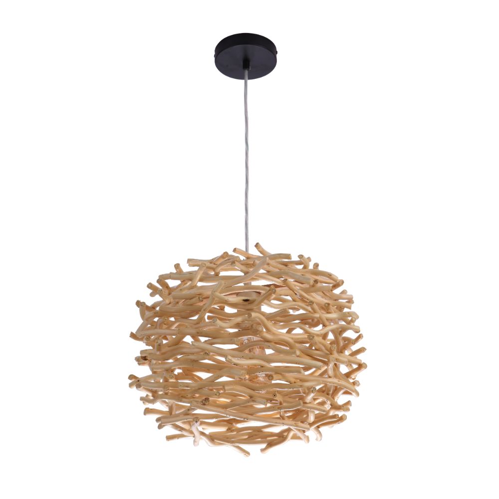 Craftmade P2001-NT Natural Pendant 1 Light Natural Wood Woven Orb, 16.5" W x 11.88" H