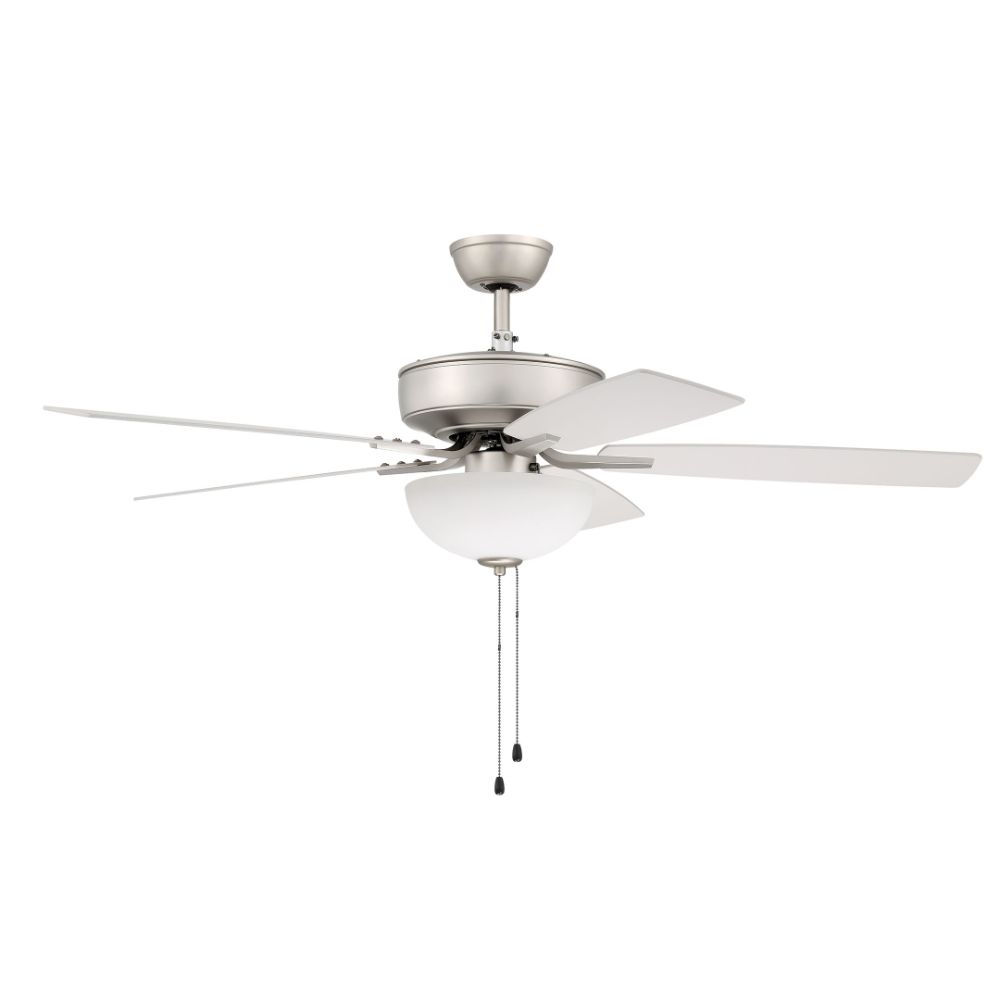 Craftmade P211BN5-52W 52" Pro Plus Fan with White Bowl Light Kit with White Blades in Brushed Satin Nickel