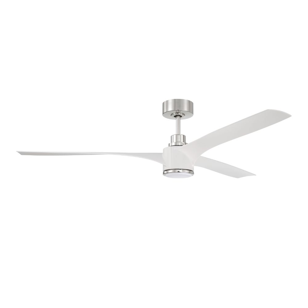 Craftmade PHB60WPLN3 60" Phoebe, White with Polished Nickel Finish, White Blades Included, Light kit Included (Optional)