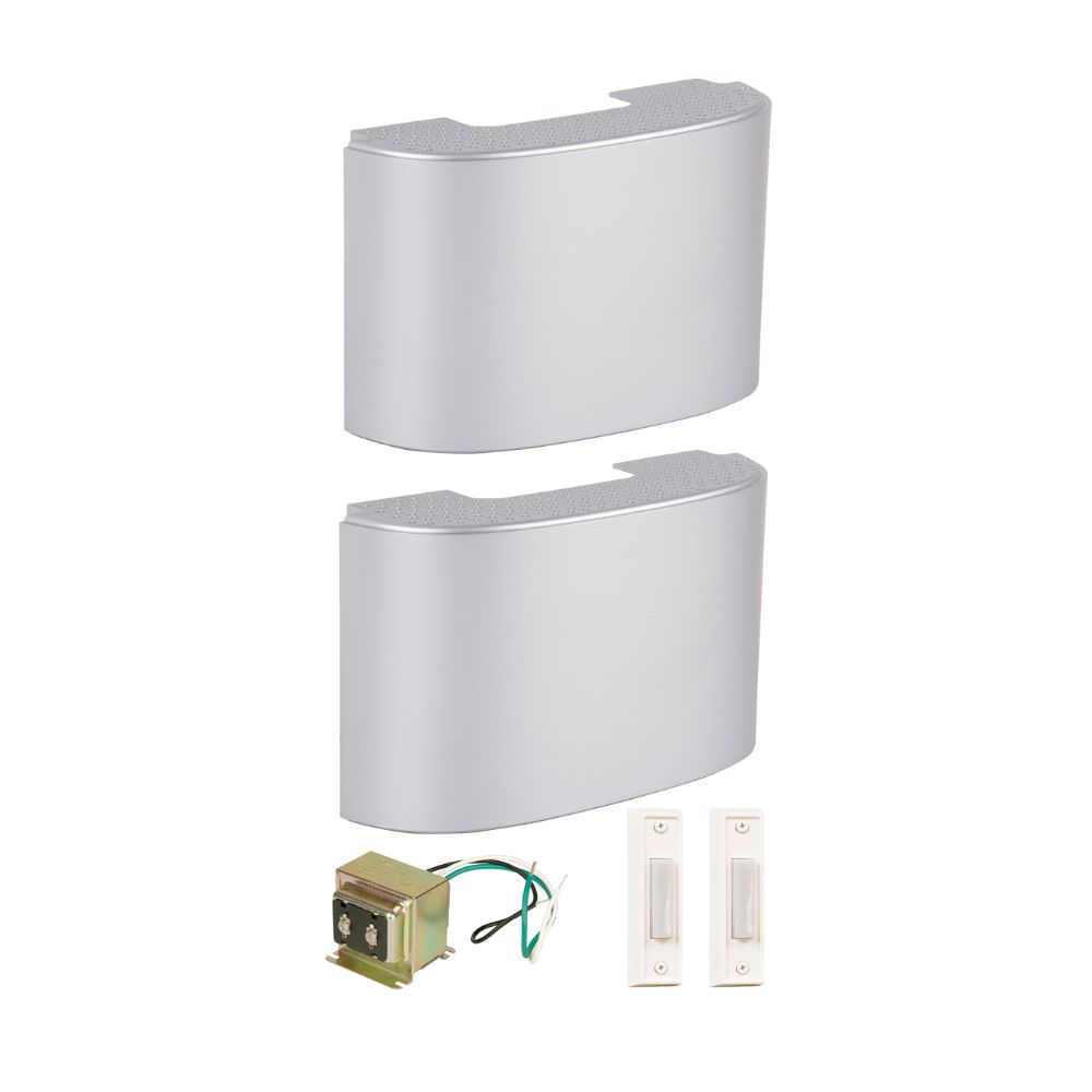 Craftmade CK2002-BN 2 Designer Chime Kit in Brushed Satin Nickel w/ 2 White Buttons and T1615 Transformer
