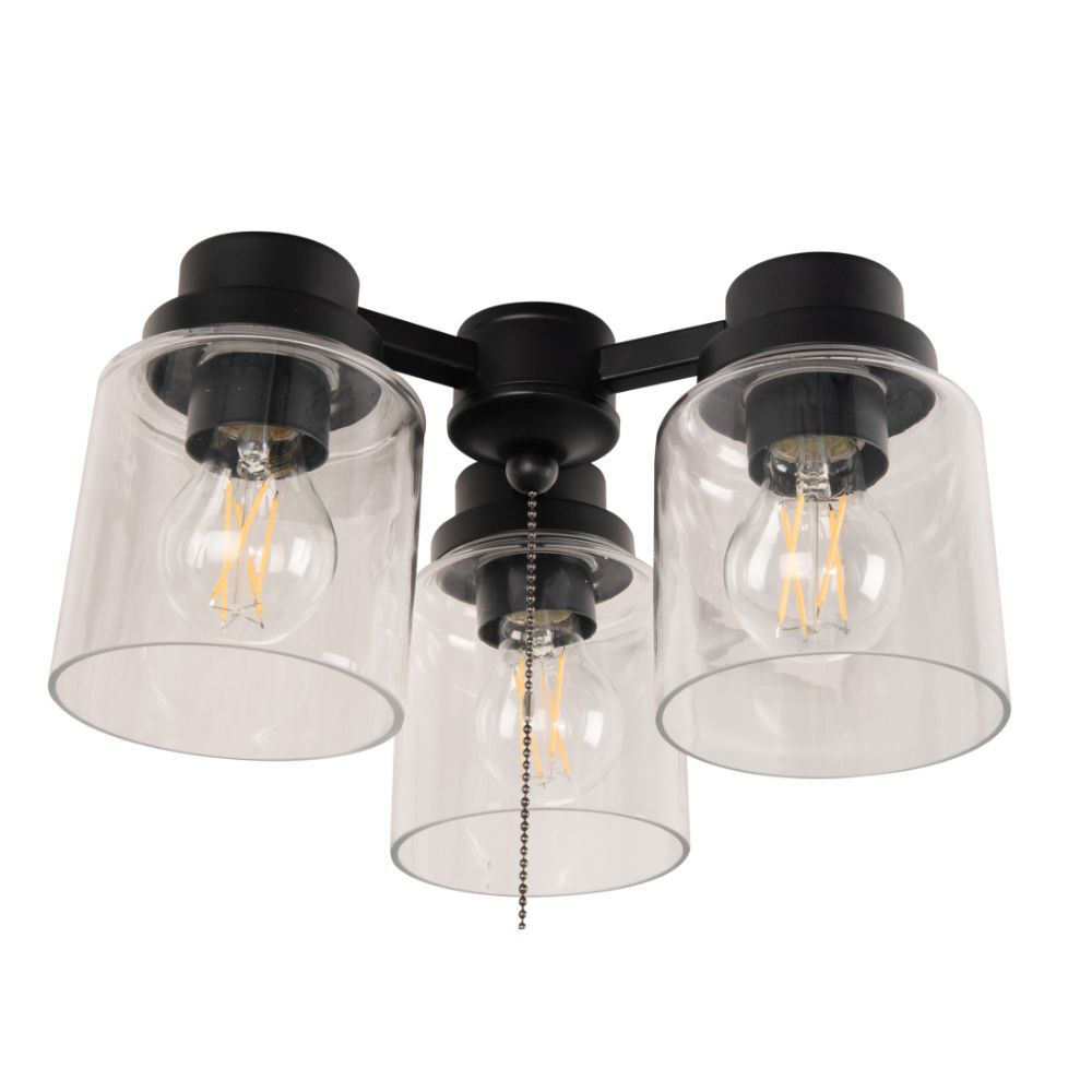 Craftmade LK301102-FB-LED 3 Light Universal Fan Light Kit in Flat Black w Clear Glass