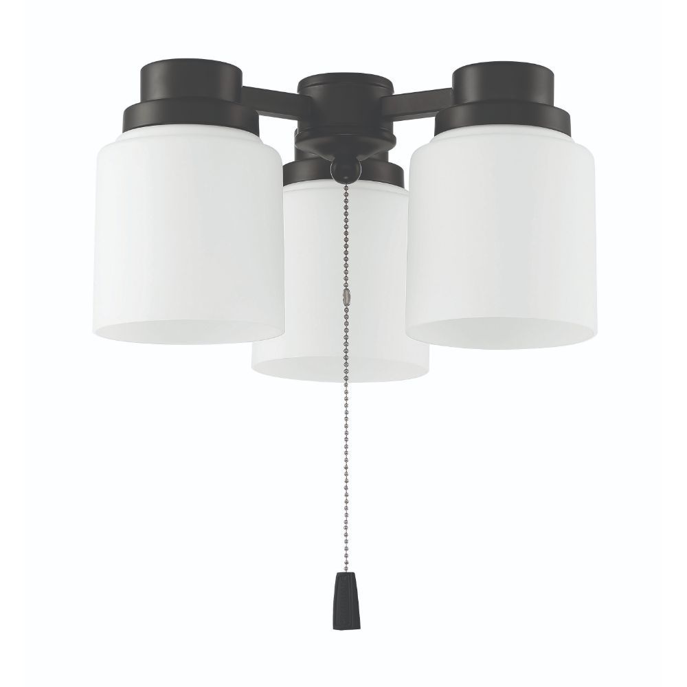 Craftmade LK301102-FB-WG-LED 3 Light Universal Energy Star Fan Light Kit in Flat Black with White Glass