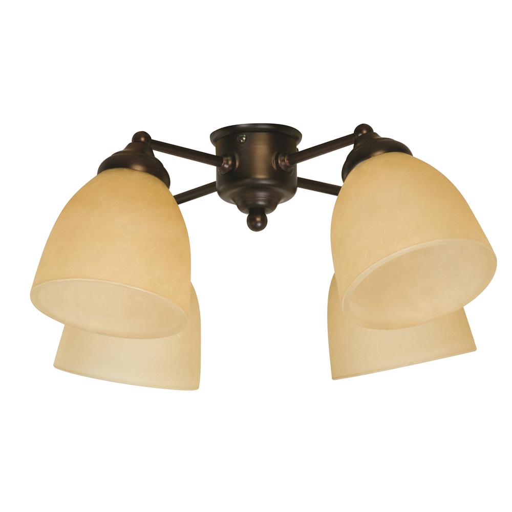Craftmade LK400-OB-LED 4 Light Universal Fan Light Kit in Oiled Bronze with Tea Stain Glass
