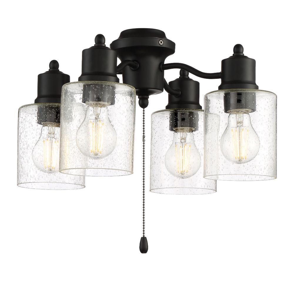 Craftmade LK403107-FB-LED 4 Light Universal Light Kit in Flat Black with Clear Seeded Glass