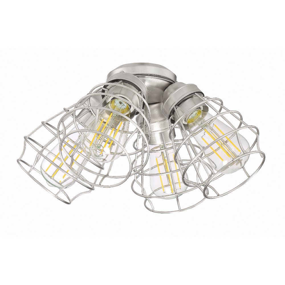 Craftmade LK405101-BNK-LED 4 Light Universal Fan Light Kit in Brushed Polished Nickel with Cage Shade