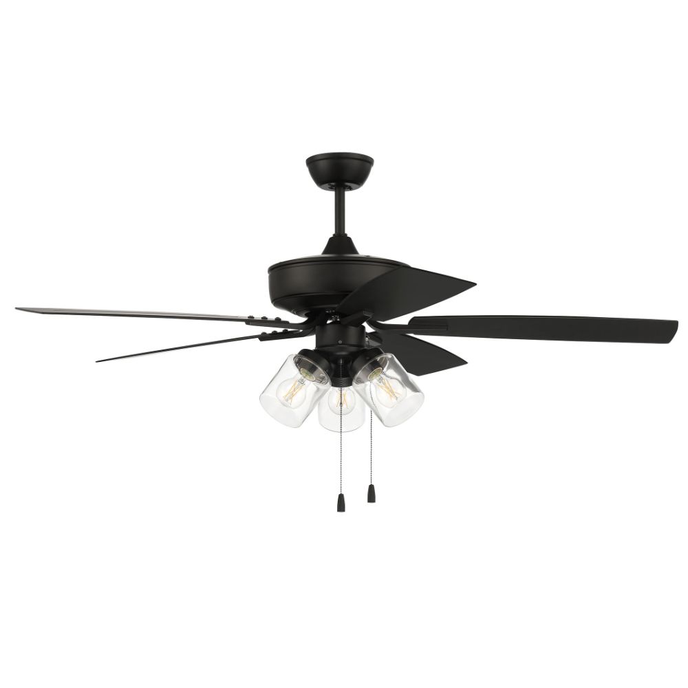 Craftmade OP104FB5 52" OutdoorPro Plus Fan with 3 Light Kit with Clear Glass and Blades in Flat Black