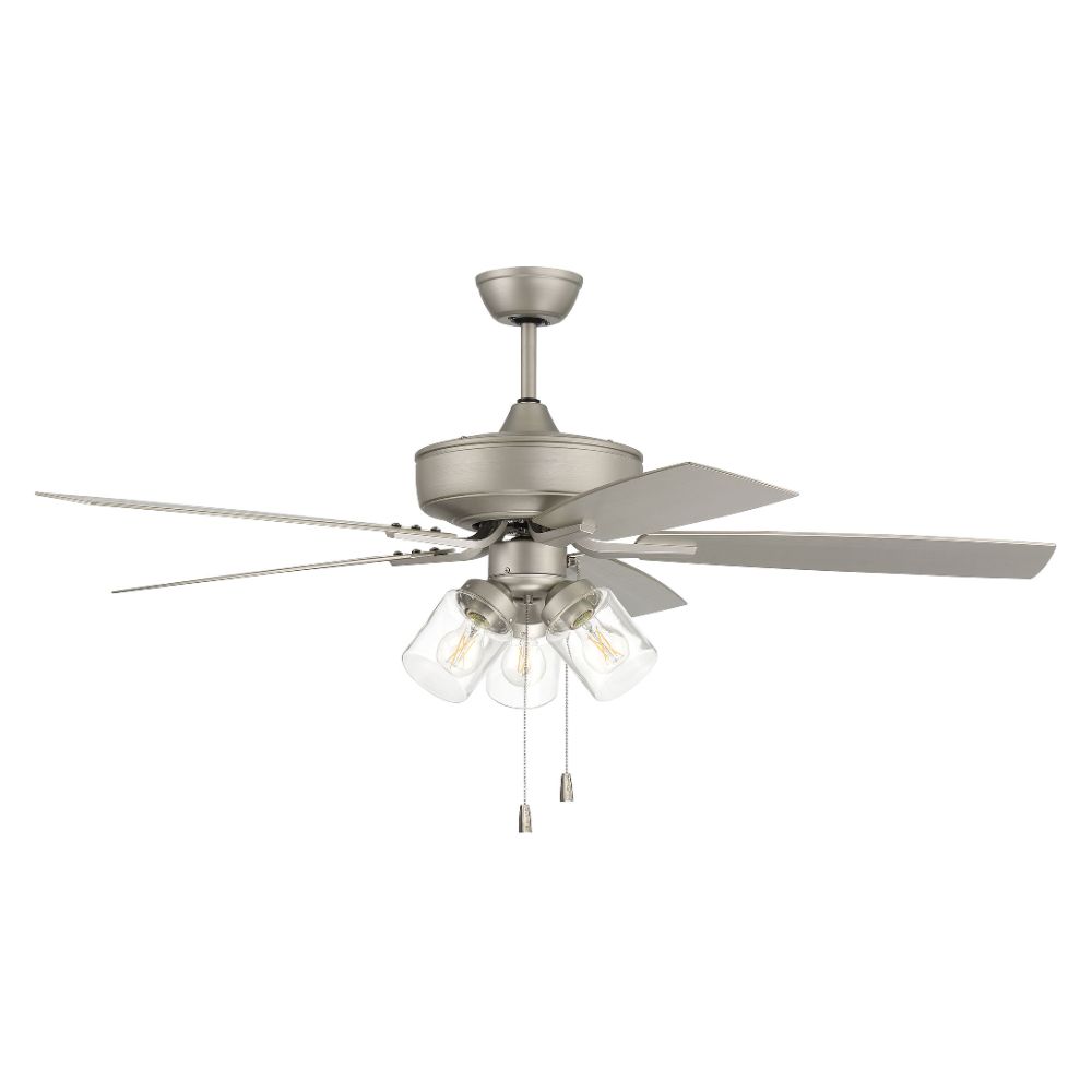 Craftmade OP104PN5 52" OutdoorPro Plus Fan with 3 Light Kit with Clear Glass and Blades in Painted Nickel