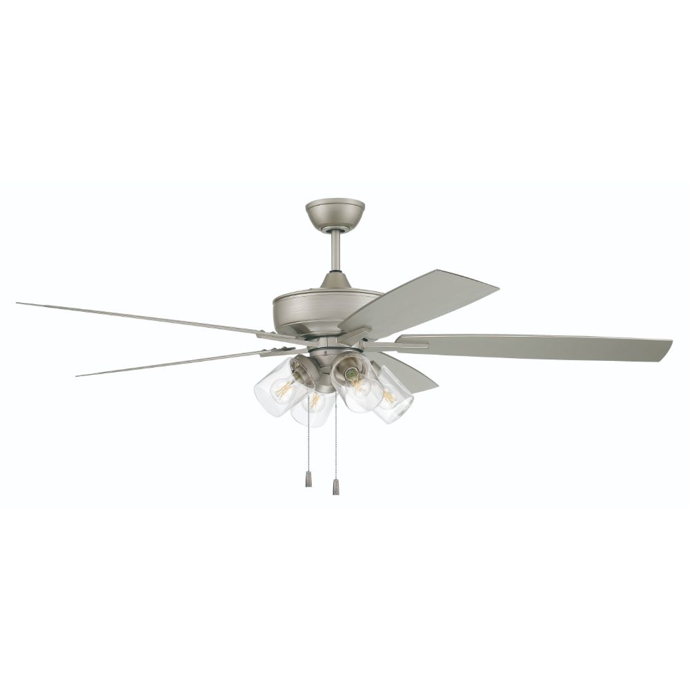 Craftmade OS104PN5 60" Outdoor Super Pro Fan with 4 Light Kit Clear Glass and Blades in Painted Nickel