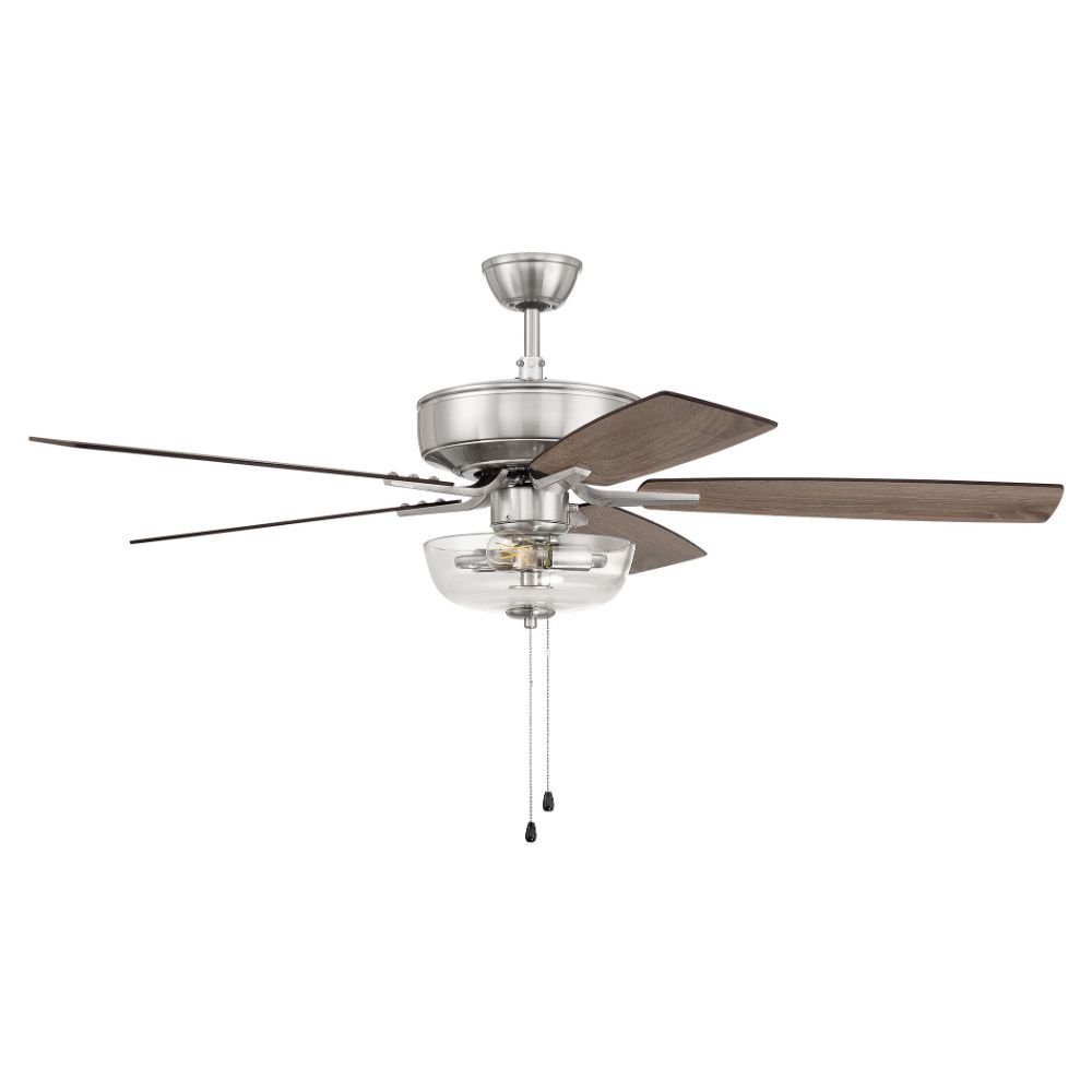 Craftmade P101BNK5-52DWGWN 52" Pro Plus Fan with Clear Bowl Light Kit and Blades in Brushed Polished Nickel