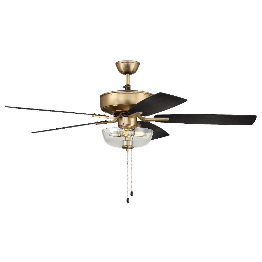 Craftmade P101SB5-52BWNFB 52" Pro Plus Fan with Clear Bowl Light Kit and Blades in Satin Brass