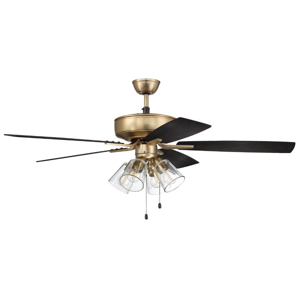 Craftmade P104SB5-52BWNFB 52" Pro Plus Fan with 4 Light Kit with Clear Glass and Blades in Satin Brass