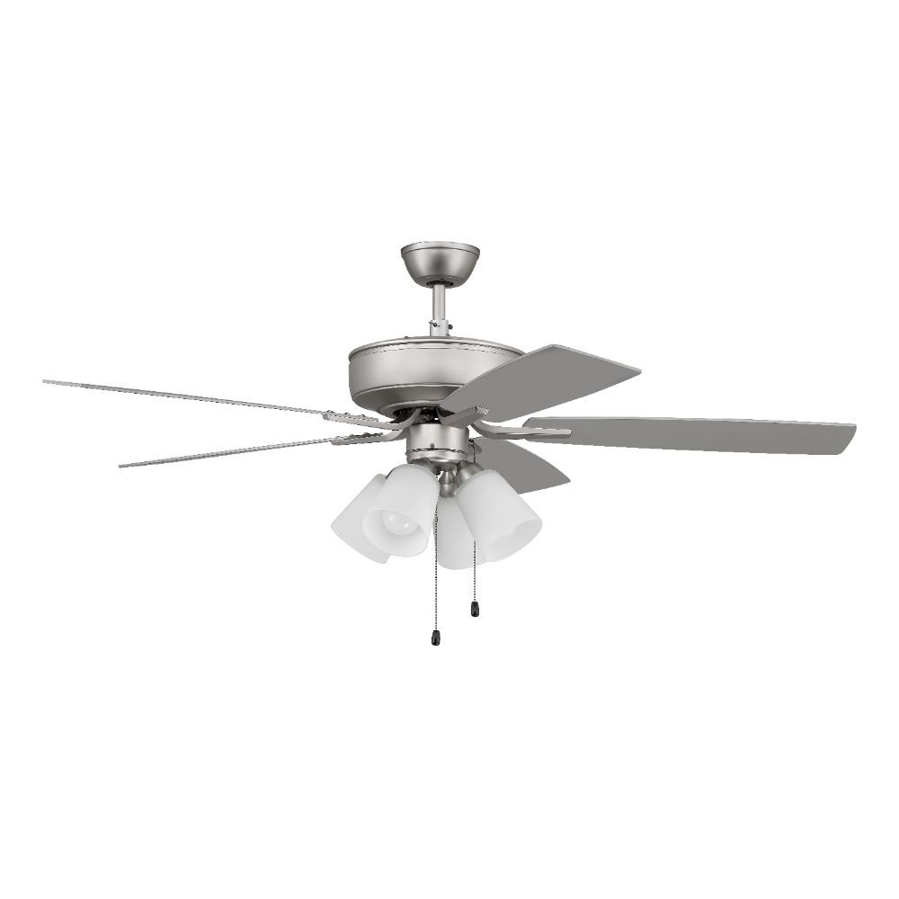 Craftmade P114BN5-52BNGW 52" Pro Plus Fan with 4 Light Kit with White Glass and Blades in Brushed Satin Nickel
