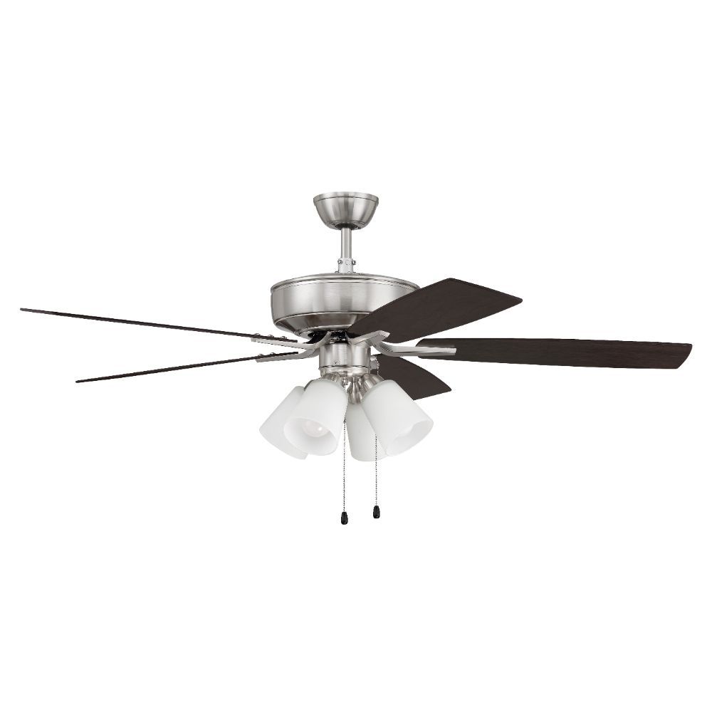 Craftmade P114BNK5-52DWGWN 52" Pro Plus Fan with 4 Light Kit with White Glass and and Blades in Brushed Polished Nickel
