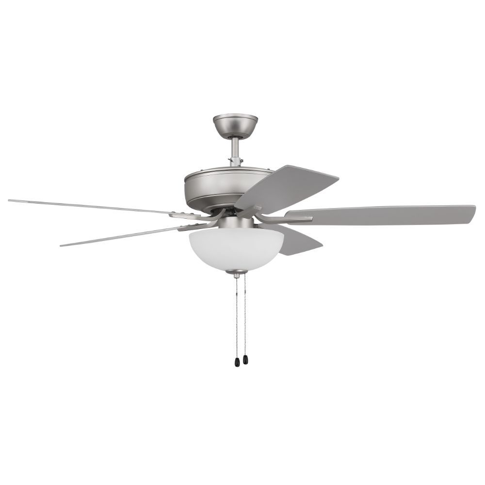 Craftmade P211BN5-52BNGW 52" Pro Plus Fan with White Bowl Light Kit and Blades in Brushed Satin Nickel