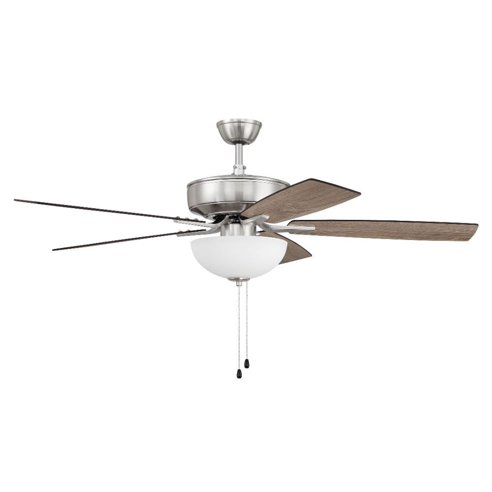 Craftmade P211BNK5-52DWGWN 52" Pro Plus Fan with White Bowl Light Kit and Blades in Brushed Polished Nickel