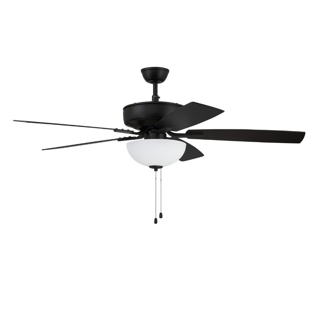 Craftmade P211FB5-52FBGW 52" Pro Plus Fan with White Bowl Light Kit and Blades in Flat Black
