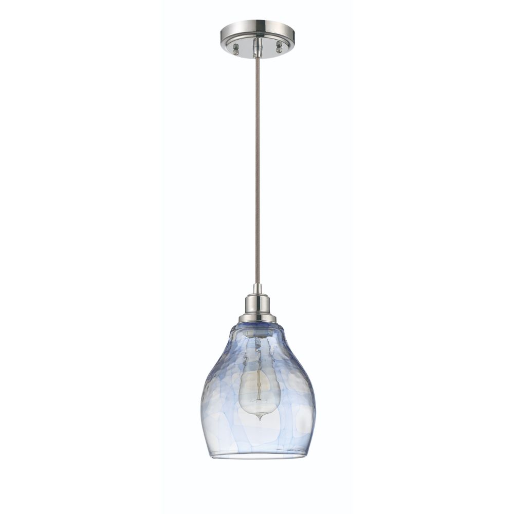 Craftmade P615CH1 1 Light Mini Pendant with Cord in Chrome with Clear with Blue Hue Glass