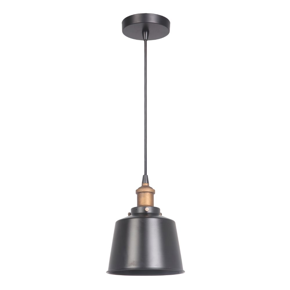 Craftmade P760MBKPAB1 1 Light Mini Pendant in Matte Black and Patina Aged Brass with Matte Black Metal Shade