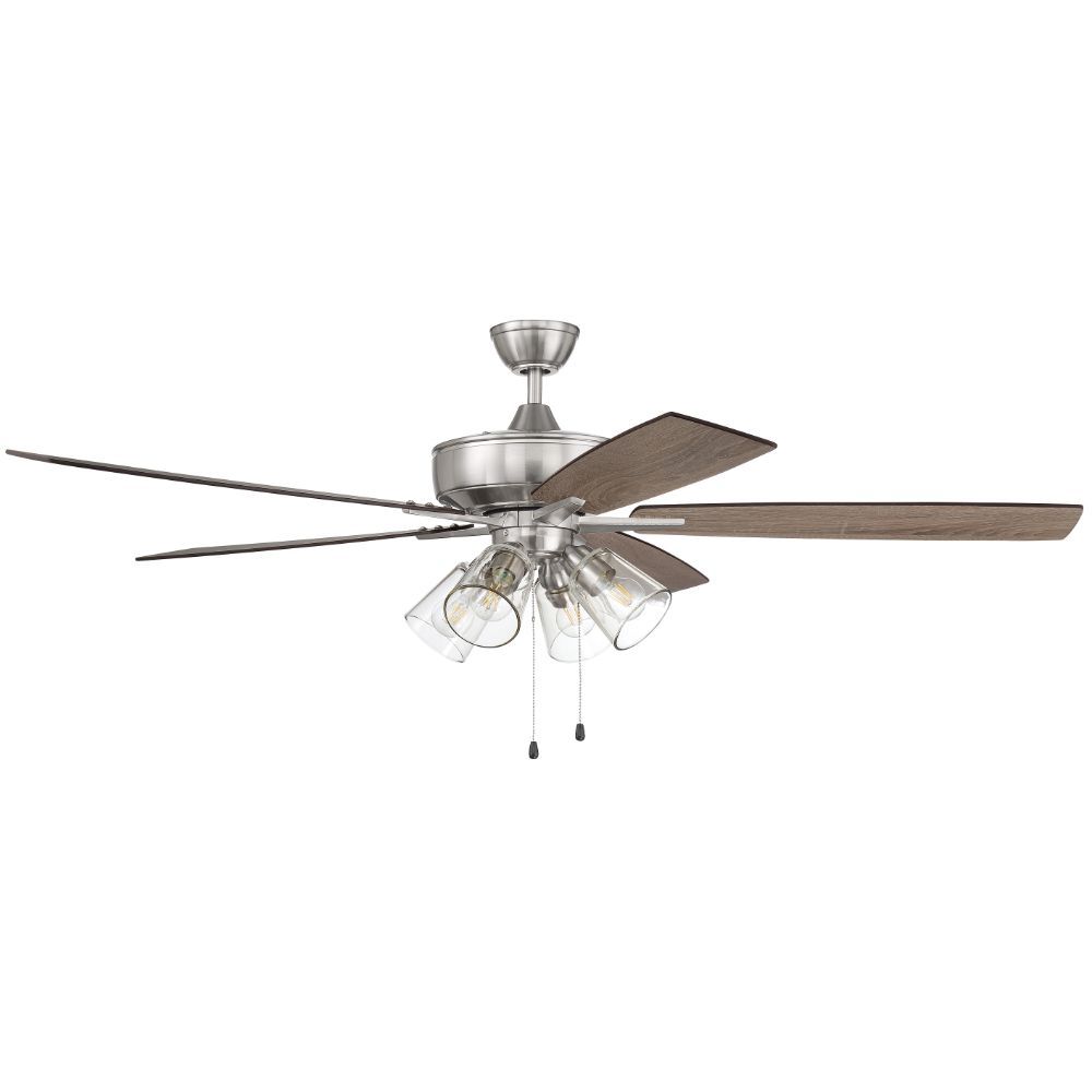 Craftmade S104BNK5-60DWGWN 60" Super Pro Fan with 4 Light Kit Clear Glass and Blades in Brushed Polished Nickel