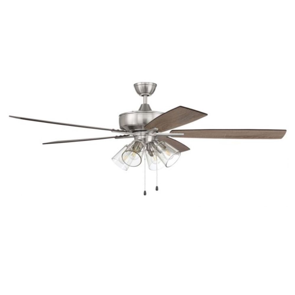 Craftmade S104SB5-60BWNFB 60" Super Pro Fan with 4 Light Kit Clear Glass and Blades in Satin Brass