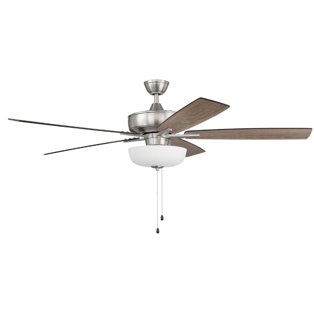 Craftmade S111BNK5-60DWGWN 60" Super Pro Fan with White Bowl Light Kit and Blades in Brushed Polished Nickel
