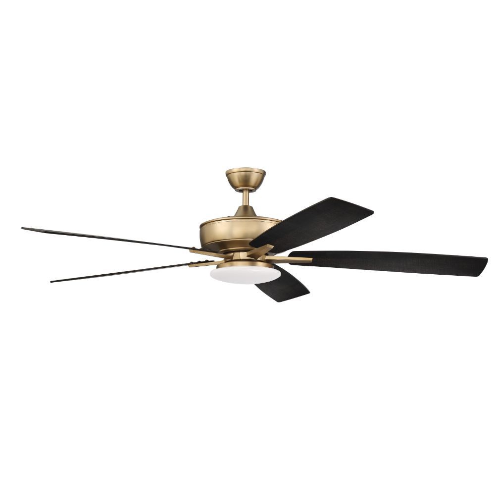 Craftmade S112SB5-60BWNFB 60" Super Pro Fan with Low Profile Light Kit and Blades in Satin Brass
