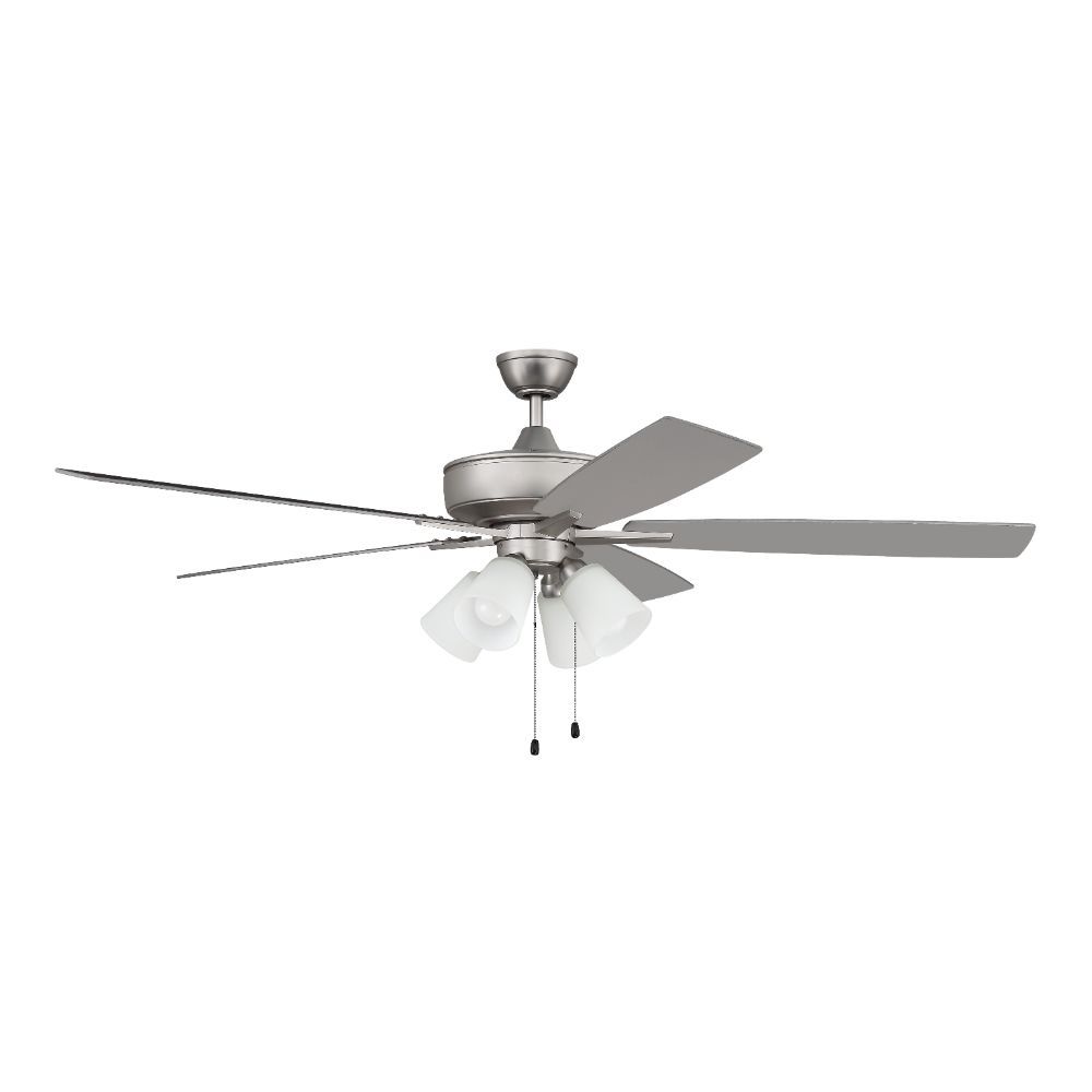 Craftmade S114BN5-60BNGW 60" Super Pro Fan with 4 Light Kit White Glass and Blades in Brushed Satin Nickel