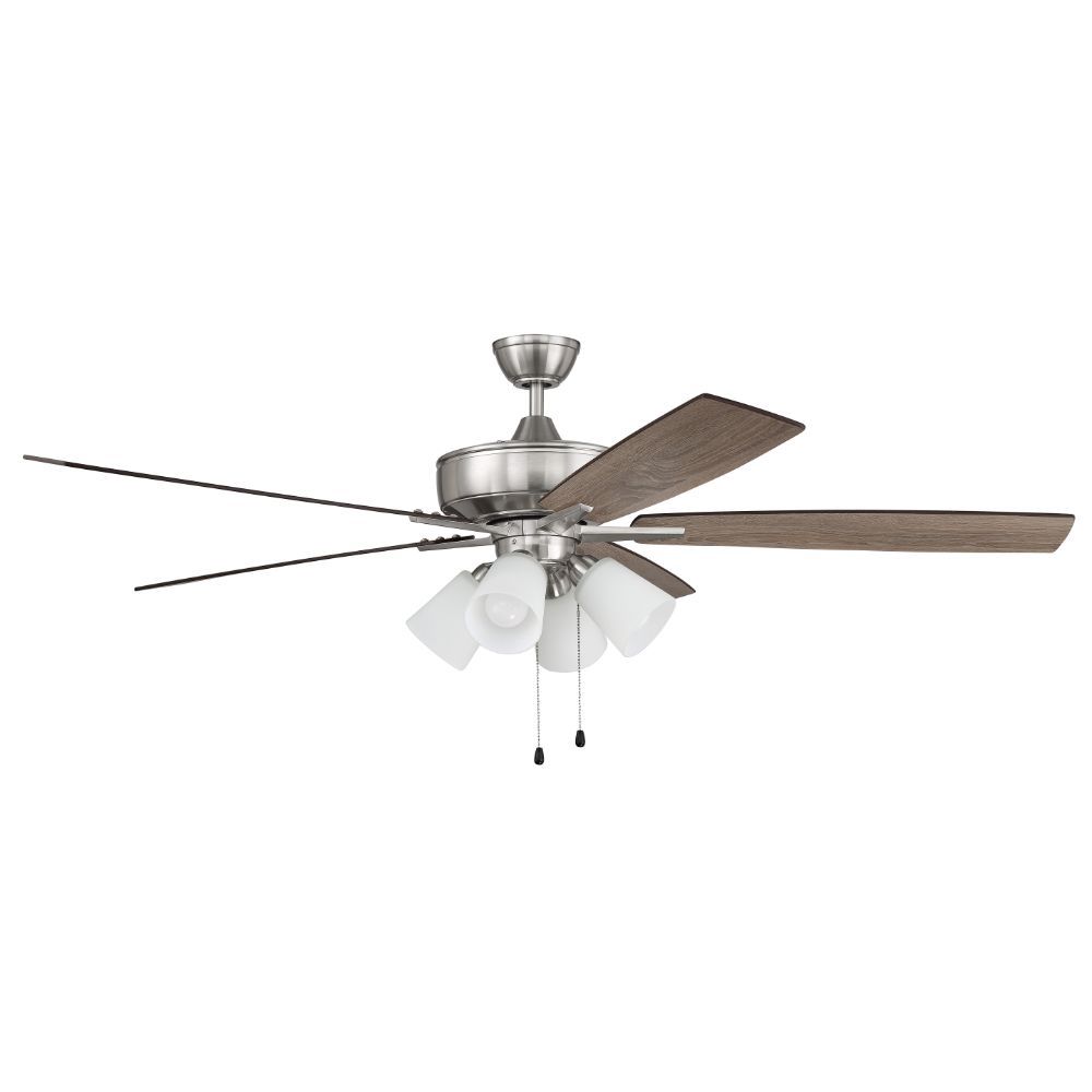 Craftmade S114BNK5-60DWGWN 60" Super Pro Fan with 4 Light Kit White Glass and Blades in Brushed Polished Nickel
