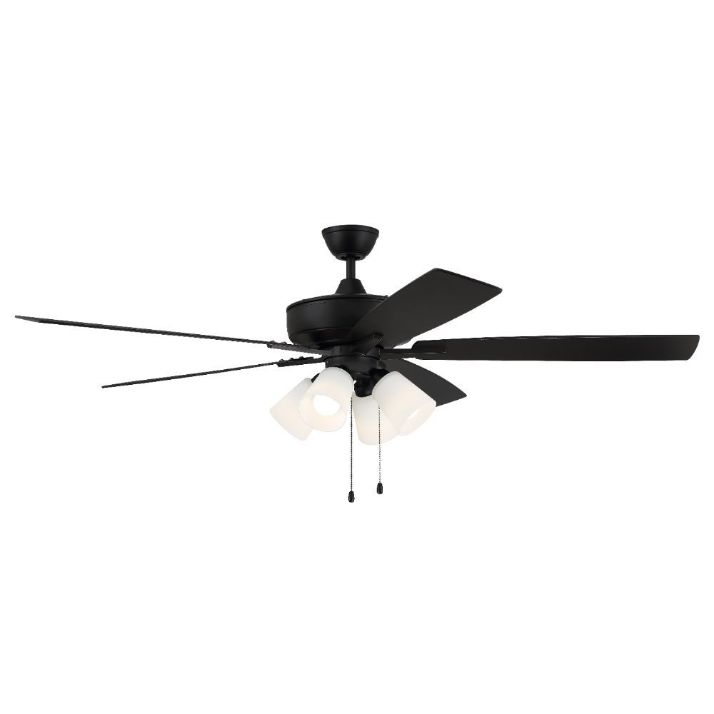 Craftmade S114FB5-60FBGW 60" Super Pro Fan with 4 Light Kit White Glass and Blades in Flat Black